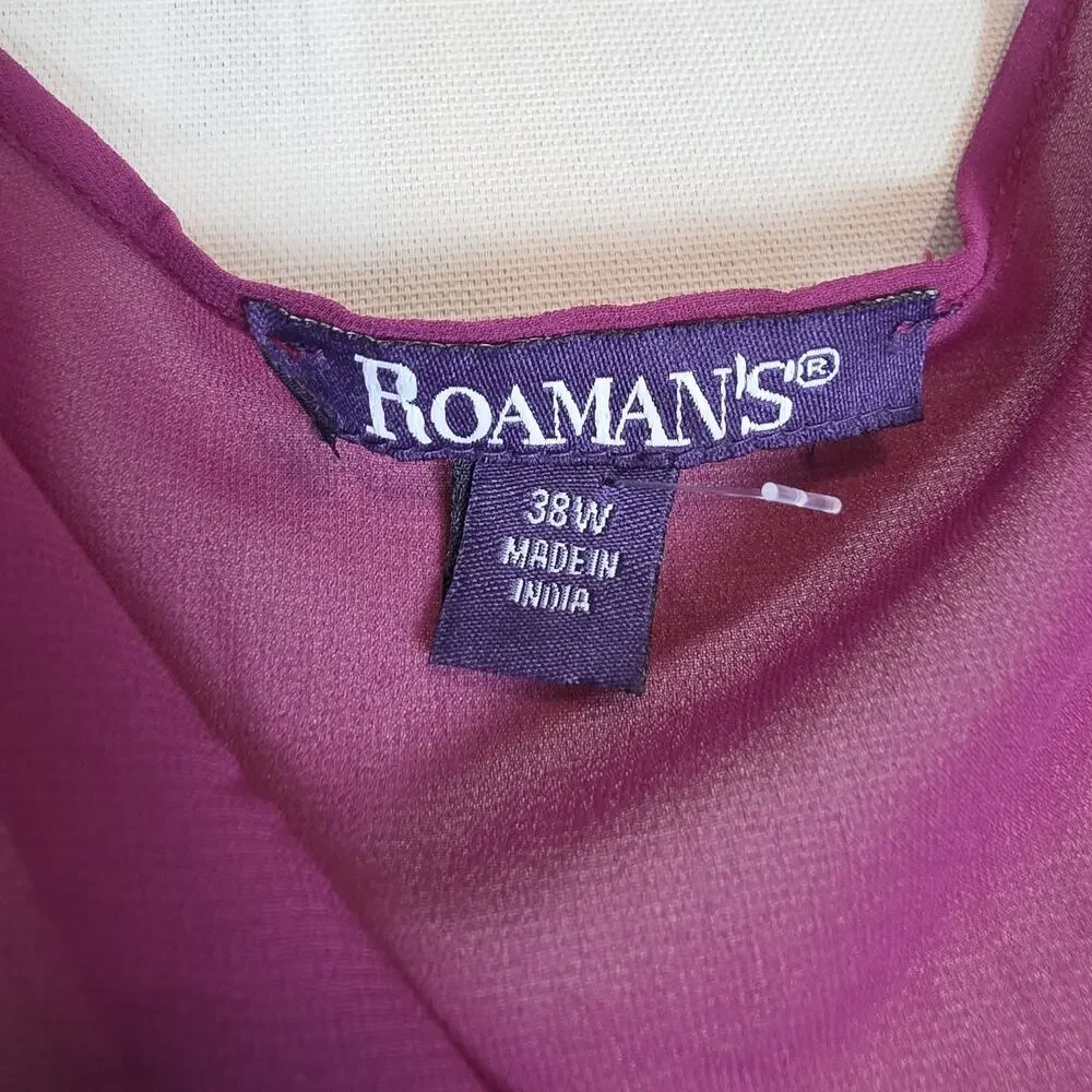 Roaman's 2 Pc Dress & Sheer Jacket Set 38W Purple Sequin Embroidered Plus Size
